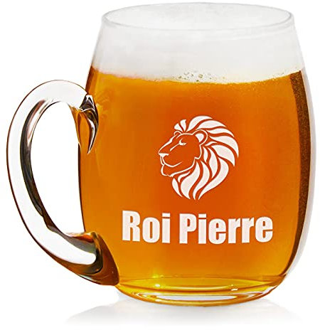 Maverton Chope à Bière Gravée - Cadeau personnalisée pour lui - Capacité : 500 ml - Cadeau d’anniversaire homme - Verre à Bière avec gravure - Lion