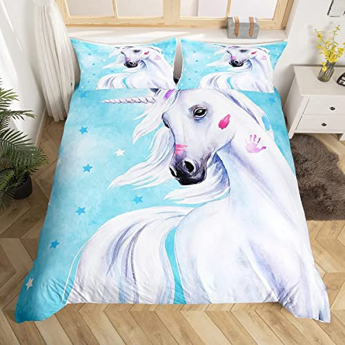 Set di biancheria da letto con cavallo unicorno acquerello copripiumino cavallo galoppo stelle stampato biancheria da letto king size 3D animali selvatici set di biancheria da letto con 2 federe