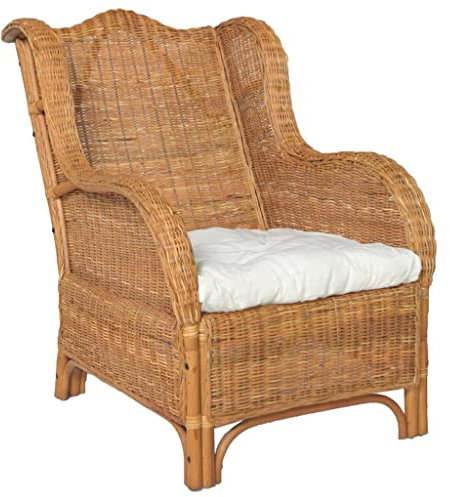 vidaXL Sessel mit Kissen Hellbraun Natürliches Rattan und Leinen