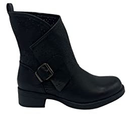 STILL Stivaletto Stivali Scarpe Donna Traforato Moda Tacco Basso Tronchetto Nero 40 Nero