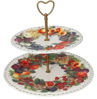 Présentoir à deux étages les premières porcelaine avec tige en métal