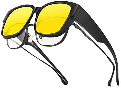 Bloomoak Polarized Night Over Glasses, antiriflesso, protezione UV 400 per uomo e donna - Polarized Wrap Around Over Eyewear - Adatto per guida/pesca/golf