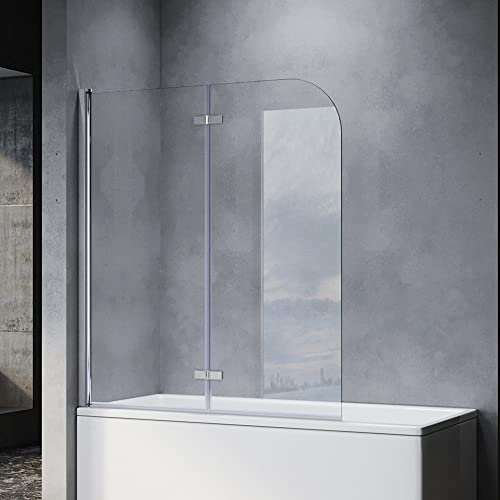 SONNI Mampara Bañera Plegable NANO 120 x 140 cm Cristal Templado 6mm Mamparas de Bañera Abatible 2 Hojas 180° Perfil Aluminio