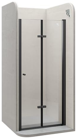Moments of Glass Mampara de ducha puerta plegable rango de ajuste de 88-91,5 cm altura: 195 cm de cristal transparente templado de seguridad de 6 mm perfiles de aluminio negro - DK822