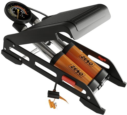 ZENO Portable Foot Pump | Double Cylinder Foot Air Pump with 160PSI Pressure Gauge Tyre Inflator for Ball Bicycle Scooter Motorcycle Inflator
