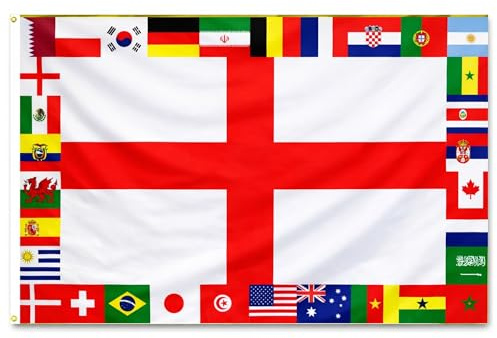 SHATCHI Bandera de San Jorge de Inglaterra 2022 de la Copa Mundial de la FIFA de 32 países, tela todo en uno, decoración de fútbol, deportes, pub, bar, jardín, 150 x 90 cm