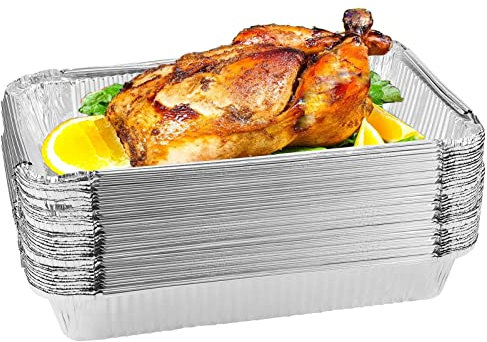 HAKZEON 25 Pack Large Aluminium Tin Foil Trays, 31 x 20 x 5 cm 2250ml Tin Foil Containers Foil Pie Dishes for BBQ, Cooking, Baking, Broiling, Roasting