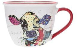 KIUB Cuenco timbal con asa, diseño de vaca, material porcelana fina, capacidad 550 ml