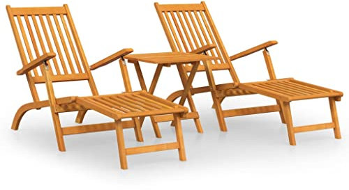 Makastle 2-er Set Sonnenliege Gartenliege Liegestuhl klappbar mit Fußteil und Tisch, Verstellbare Rückenlehne Holzliege Relaxliege für den Garten, Terrasse und Balkon, Braun