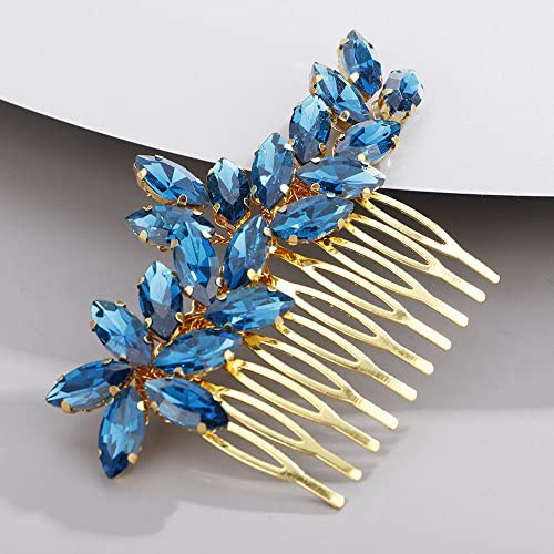 Chargances Braut Hochzeit Strass Haarkamm Blau Kristall Haar Seitenkamm Mode Handmade Kopfschmuck Braut Haarschmuck für Hochzeit Abschlussball Blumenmädchen (blau)