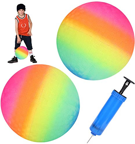 2 Stück Bouncy Kickball, PVC Regenbogenball, Fußball Softball, langlebige Bolzenball, Strandball mit Pumpe, Basketball-Ball mit Pumpe, Sportbälle, Kinderspielball für Indoor, Outdoor