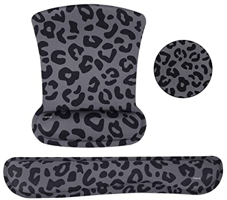 MOSISO Repose Poignet Souris Clavier, Tapis Grain Léopard Ergonomique avec Base Antidérapante, Non Glissante Maison/Bureau, Réduction Douleur & Coussin Facile, Tissu Néoprène Mousse Mémoire, Noir