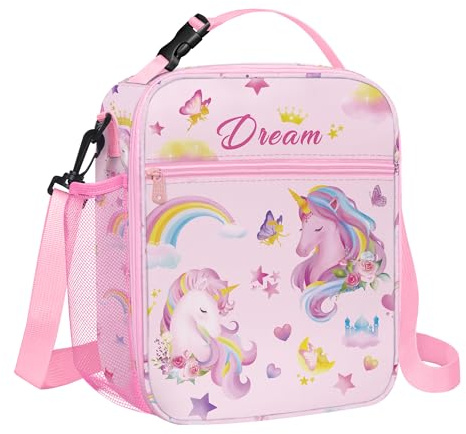 Clastyle Unicorn Insulated Lunch Bag Large Thermal Cooler Bag for Girl Picnic Lunch Box Tote, Unicorn Flower