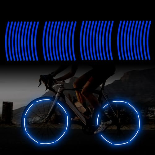 TOMALL 40 Stück reflektierende Felgenstreifen-Aufkleber für Fahrradräder, Autos, Motorräder, Nachtreflektierende Sicherheitsdekorationsstreifen, universelle reflektierende Felgenaufkleber (blau)