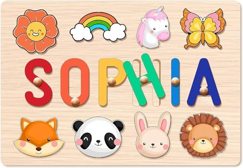 Personalisiertes Namenspuzzle für Kinder, Geschenke zum 1. Geburtstag, Holzpuzzles für Kleinkinder, Frühlernspielzeug für Jungen und Mädchen, Personalisierte Weihnachts- und Ostergeschenke für Kinder