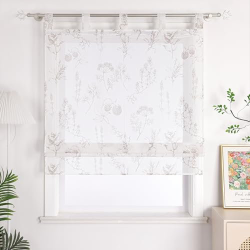 Joyswahl Raffrollo mit Schlaufen Leinenoptik Raffgardinen Wohnzimmer Fenster Vorhänge Weiß Bändchenrollo »Emma« Transparent Landhaus BxH 80x140cm Beige 1 Stück