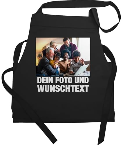 Geschenk mit Namen personalisiert by Shirtracer - Schürze - Erwachsene - Geschenk mit Bild I eigenem Foto I Name I eigener Text I Wunschtext