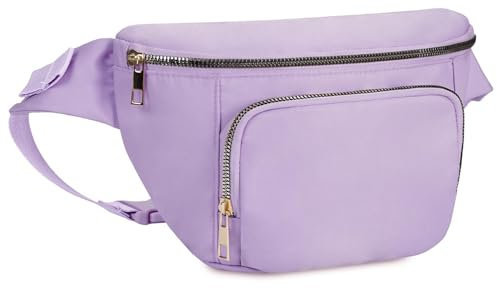 Bauchtasche für Damen und Herren, Stylische Hüfttasche mit 4 Reißverschlusstaschen und Verstellbarem Gurt, Ideal für Reisen und Wandern, Lila (Patent Angemeldet)