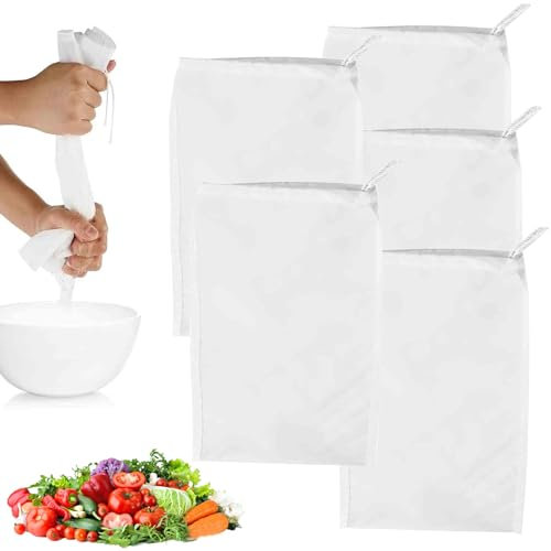 5 PCS Cheese Cloths for Straining, Straining Nut Milk Bag, Nylon White Strainer, Filter Nut Milk Bags Nylon White Filter, Suitable for Home Brewing Hops Grain Fruit Cider Wine