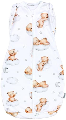 TupTam Baby Pucksack Swaddle Bag Wattiert Babyschlafsack unisex, Farbe: Unwattiert 0.5 TOG/Bärchen auf Wolken Weiß Beige, Größe: 3-6 Monate
