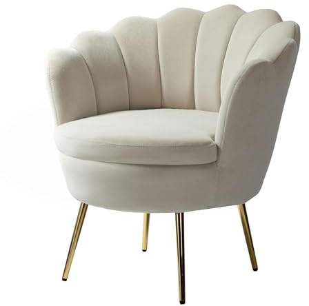HULALA HOME Sessel aus Samt mit Dicker Rückenlehne moderner gemütlicher Loungesessel mit goldenen Beinen Lesesessel bequem für Wohnzimmer Schlafzimmer, Beige