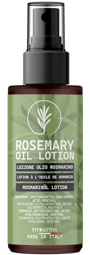 Olio Di Rosmarino Per Capelli 100ml Lozione Anticaduta e Rinforzante Capelli Stimola la Microcircolazione con Acido Ialuronico, Mentolo e Fitocheratina Rosemary Oil For Hair Growth Made In Italy