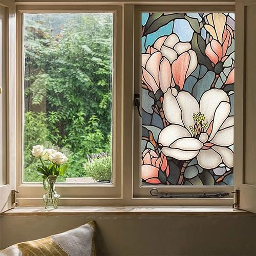 Milchglasfolie Graue Rosa Blumen Fensterfolie Blickdicht Fenster Sichtschutzfolie Milchglasfolie Selbstklebend Fenster Milchglasfolie Fenster Sichtschutzfolie Fenster Folie für Fenster 45x100cm/3 Pcs