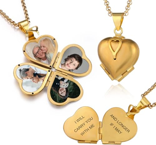 MeMeDIY Collana Con Medaglione Personalizzato Collana Con Ciondolo A Cuore può Contenere 4 Foto Collana Con Medaglione Vintage Placcato Oro Regalo Di Gioielli Per Figlia/Mamma/Donna -A1
