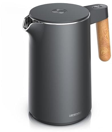 Arendo - Wasserkocher mit Temperatureinstellung - Edelstahl - 45-100 Grad - 1.5 Liter - Doppelwand - BPA frei - Warmhaltefunktion - Teekocher mit Temperaturanzeige - Griff Cool Touch - Cool Grey