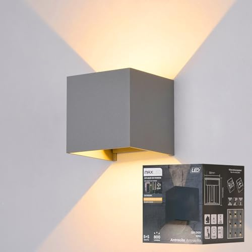 Maxled, Light is Led! Led Wandleuchten Innen/Außen 10W Aluminium Wandlampe Auf Und Ab Einstellbarer Lichtstrahl 800lm 3000K Warmweiß Led Außenwandleuchte IP65 Wasserdichte für Treppen Flur Garten