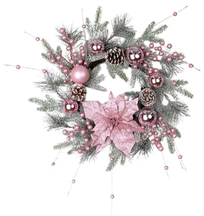 ZHDOKA Weihnachtsstern-Beeren-Kranz, Künstlicher Kiefern-Tropfen-Swag, Winter-Schnee-Girlande mit Gefrosteten Kiefernnadeln für Drinnen und Draußen, Fenster, Wand, Kamin, (Kranz)