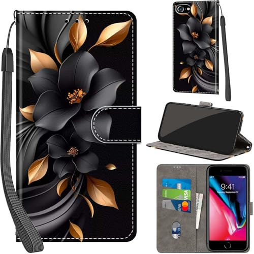 PHINIENLAND Handyhülle für iPhone SE2 / SE3 / 7/8 Leder Wallet Tasche Pferd | 3 Kartenfächer & 1 Geldfach, Magnetverschluss, Ständerfunktion, robuste premium PU leder klapphülle für iPhone 7 / 8 / SE