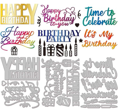 GLOBLELAND Künstlerische Stanzformen Mit Geburtstagstext Metallstanzungen Mit Segenswörtern Stanzformen Für Geschenkboxen Stanz Und Prägevorlagen Für Scrapbooking Basteln Papierkartenherstellung
