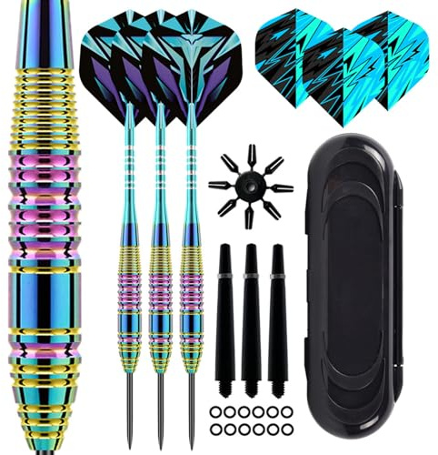 Mhekrep Dartpfeile mit Metallspitze 23g, Premium Steeltip Dart-Set, Profi Steeldarts mit Metallspitze Steel Darts Pfeile Set Stahl Spitze Darts Set 3 Aluminium Schaft (Hell)
