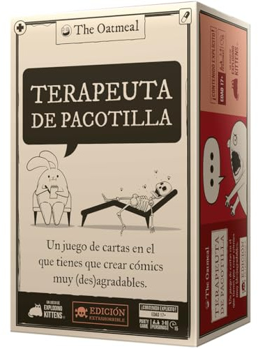 Asmodee Terapeuta De Pacotilla, Juego de Cartas de Humor Negro para Crear Cómics (Des) agradables en Grupo, A Partir de 17 Años, De 3 a 8 Jugadores, 15 Minutos por Partida, Español