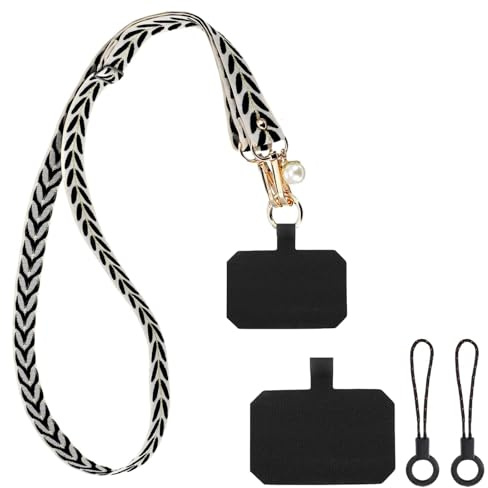 Cinturino Regolabile 38-64 cm Catena per Cellulare Cinturino Universale Porta Cellulare da Collo per Appendere Tracolla Regolabile Cordino per Telefono Cordino da Polso Portachiavi(Rosa/Nero)
