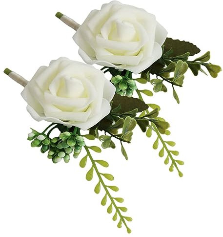 QUMIIRITY 2stücke Braut Corsage Künstliche Blumen Boutonniere Für Hochzeiten Elegante Ansteckblumen Für Bräutigam Trauzeugen Und Gäste Milchweiß Hochzeitsdekoration