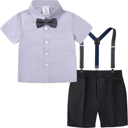 mintgreen Completo per Bambino Gentiluomo con Camicia a Maniche Corte, Papillon e Bretelle, Pantaloni da Cerimonia, Taglia: 1-4 Anni, grigio/blu, 18-24 Mesi