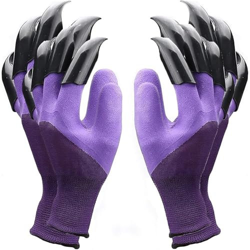 JQTOP 2 Pairs Garden Gloves,Gardening Work Gloves with Sturdy Claws Quick Easy (purple)
