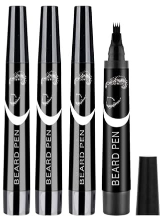 4PCS Beard Pencil Filler for Men, Beard Filling Pen To Fill,Black Beard Pen for Define & Sharpen Hair, Beard & Eyebrow Colour,Waterproof, Long Lasting, Natural (Black)