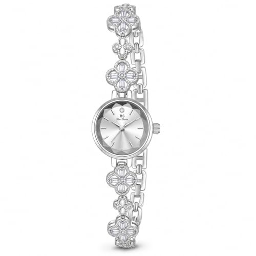 ALANTOP Vintage guldklocka för kvinnor fyrklöver diamant damarmbandsur rostfritt stål elegant läcker liten damklänning armbandsur vattentät lyxig present, SILVER