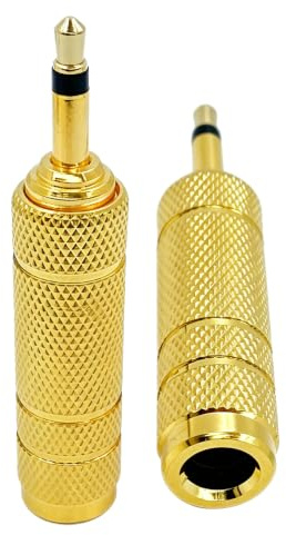 SPTSSWET Audio-Adapter, Mono-Klinkenbuchse 6,35 mm Buchse auf 3,5 mm Klinke, kompatibel mit Kopfhörer, Gitarre, Tastatur, Verstärker, goldfarben, hohe Fidelität, 2 Stück