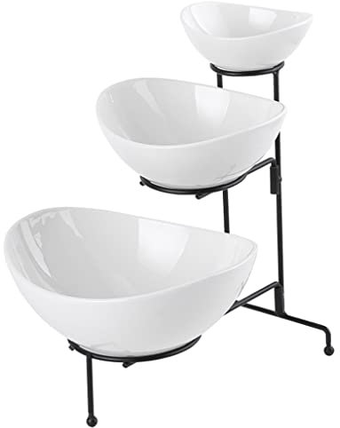 Cesto Di Frutta Ciotola di frutta a 3 livelli, cesto di frutta con rack di metallo, vassoio di serving in ceramica a livelli impostato for dessert antipasto torta caramelle snack Cesto Portafrutta