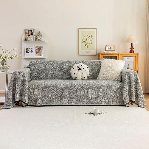 ROOMLIFE Couch Cover Black Boho Sofa Covers for 3 Cushion Couch Washable, Furniture Protector Sofa Couch Cover for Dogs, Soft Breathable Sofa Slipcover, Couch Throw Blankets with Tassels 71''X134''