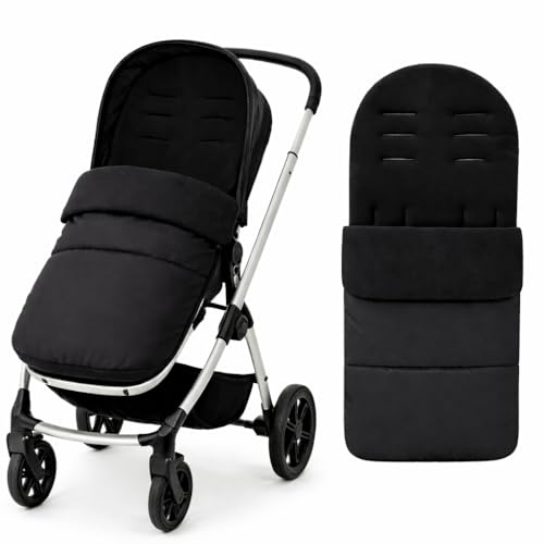 Footmuff for Pushchair Universal – Cosy Toes for Buggies Stroller Footmuff | Windproof, Fleece-Lined, Waterproof | Warm Baby Pram Footmuff, (Fits 5-Point Harness) 100cm - All Black