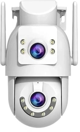 KVBRUI Telecamera di sorveglianza Wi-Fi 4K 6MP for Esterni, Doppia Lente, Doppio Schermo, con tracciamento AI, Telecamera IP PTZ, videosorveglianza CCTV(US Plug,6MP 64G SD Card)