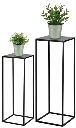 Generisch ALAZ Pflanzenständer Set 2-teilig aus Metall | Quadratische Blumenständer Schwarz | Pflanzentisch & Blumentisch für Innen & Außen | Modern, Stabil & Dekorativ für Pflanzen & Blumen