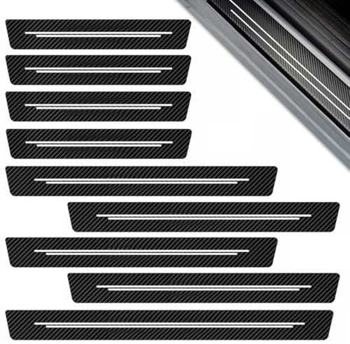 9 Pièces Fibre de Carbone Protection Porte de Voiture Auto Plinthes | Protection Seuil de Porte de Voiture,Anti Rayures Seuil de Porte Universelle En Fibre de Carbone,pour La Plupart Des Modèles
