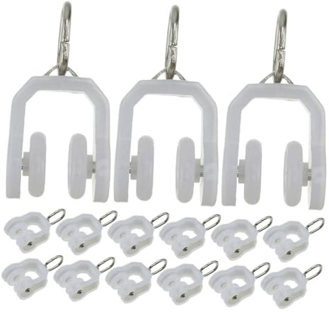 Gatuida 40 Pièces roulettes Plastique pour Rideaux Coulissants Crochets Glisseurs pour Tringle Plafond Clip Flexible et Résistant Compatible Rails Droits et Courbes Support Silencieux pour