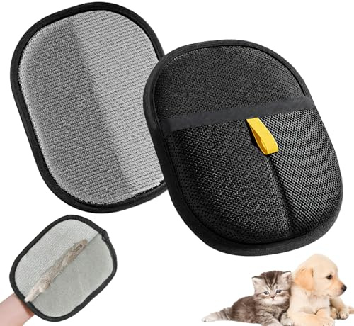 Electrostatic Pets Hair Removal Glove 2Pack, Reusable and Durable Dog Cat Hair Remover Gloves Double-Sided Washable Pet Grooming Gloves for Clothes Sofa Carpet Bed Furniture Pet House etc（Black)